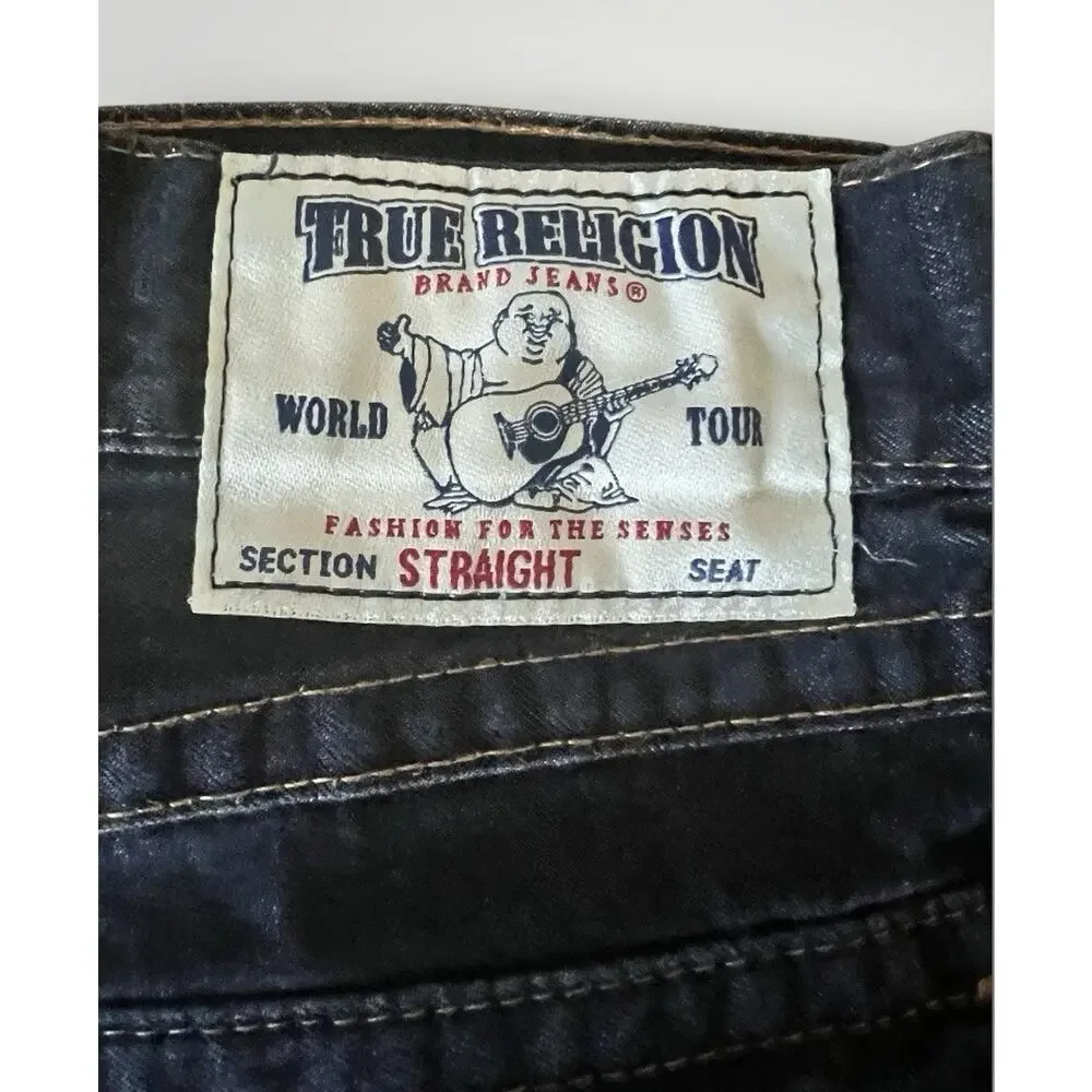SIZE 33 - True Religion Indigo Blue Jeans Straight Let Fashion TR Denim Flap